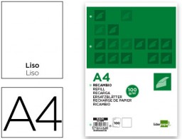 Recambio Liderpapel A4 100h 100g/m² liso 4 taladros